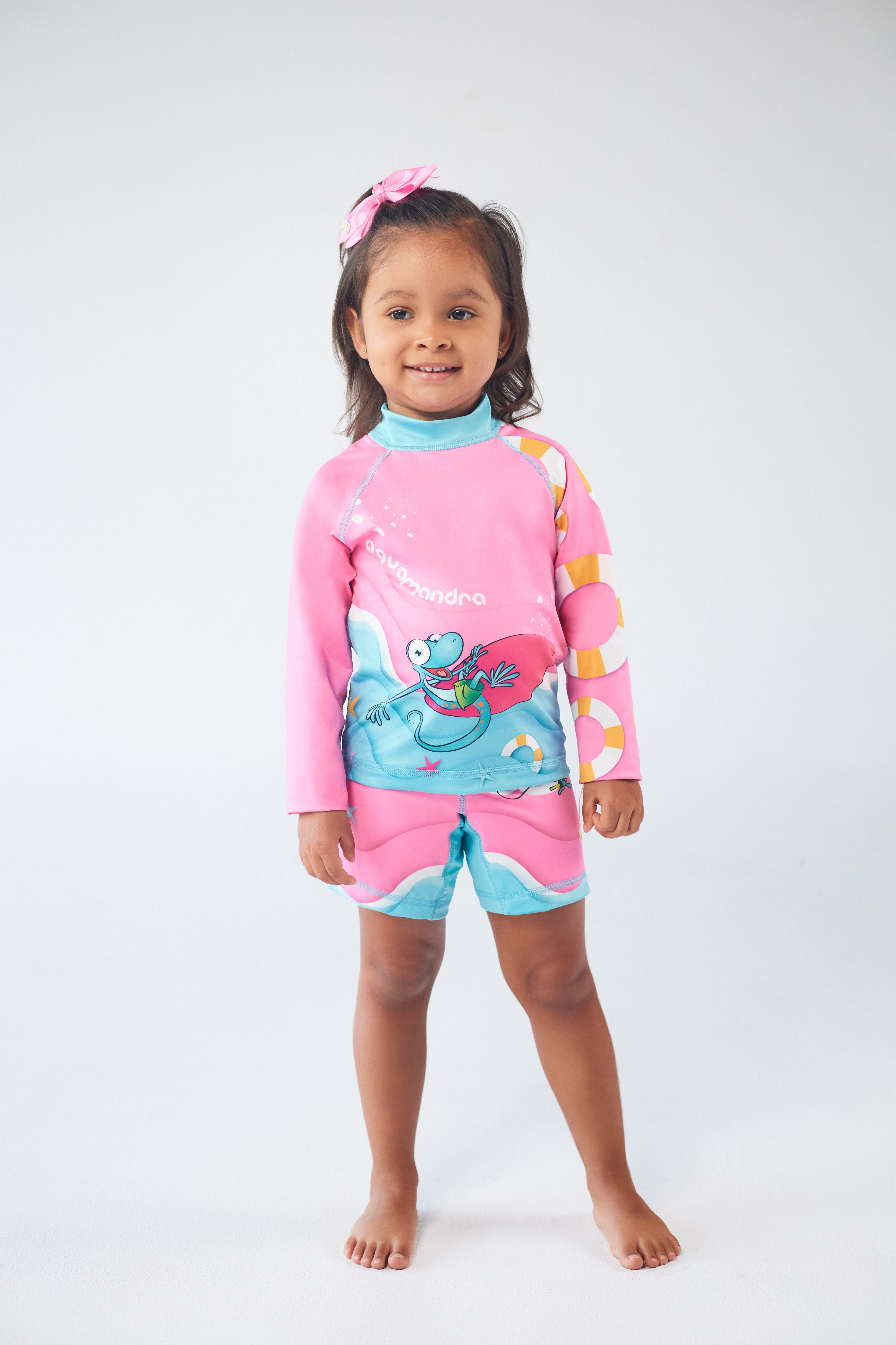 Set Rash Guard Niña Surfista – Rosado/Aguamarina