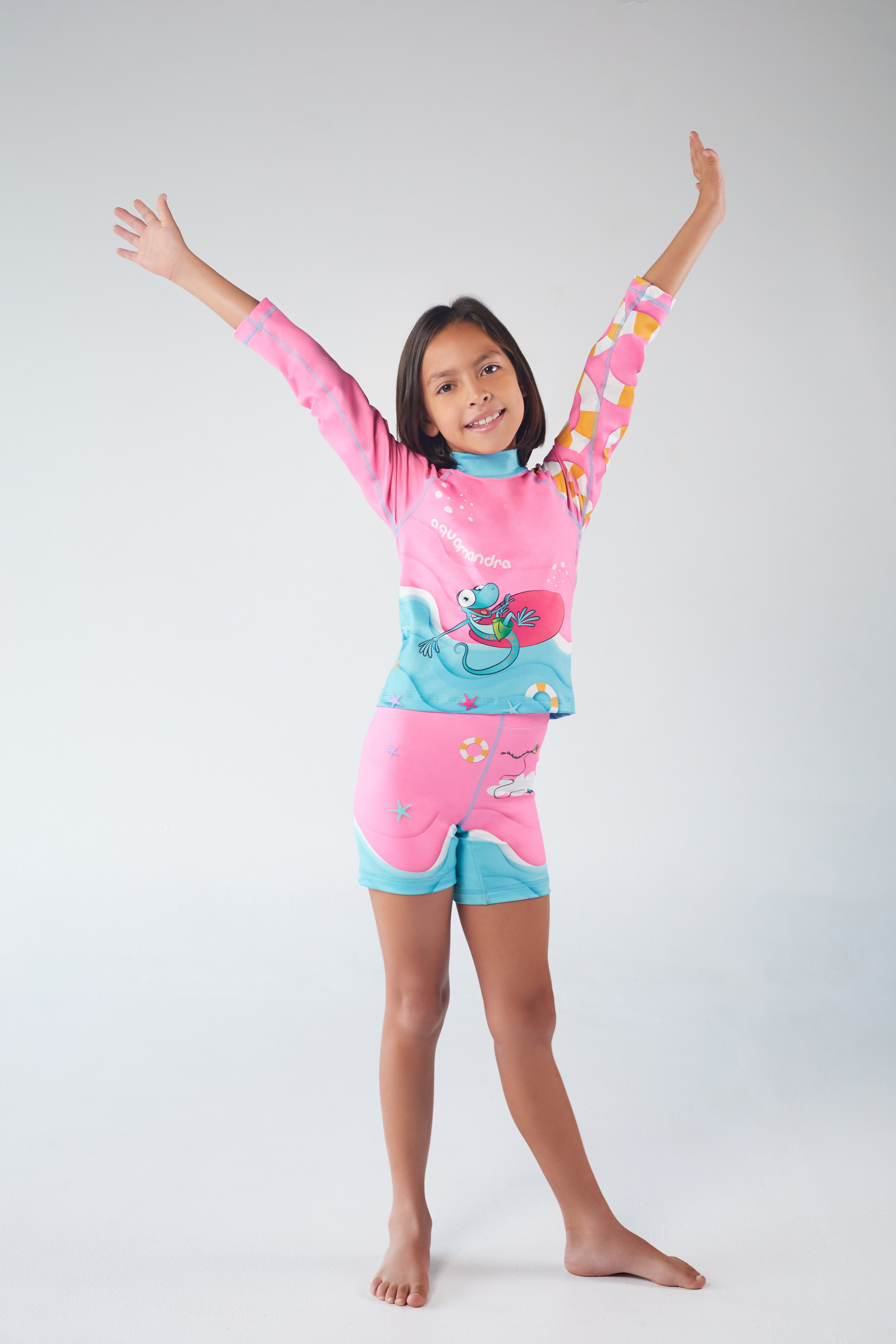 Set Rash Guard Niña Surfista – Rosado/Aguamarina