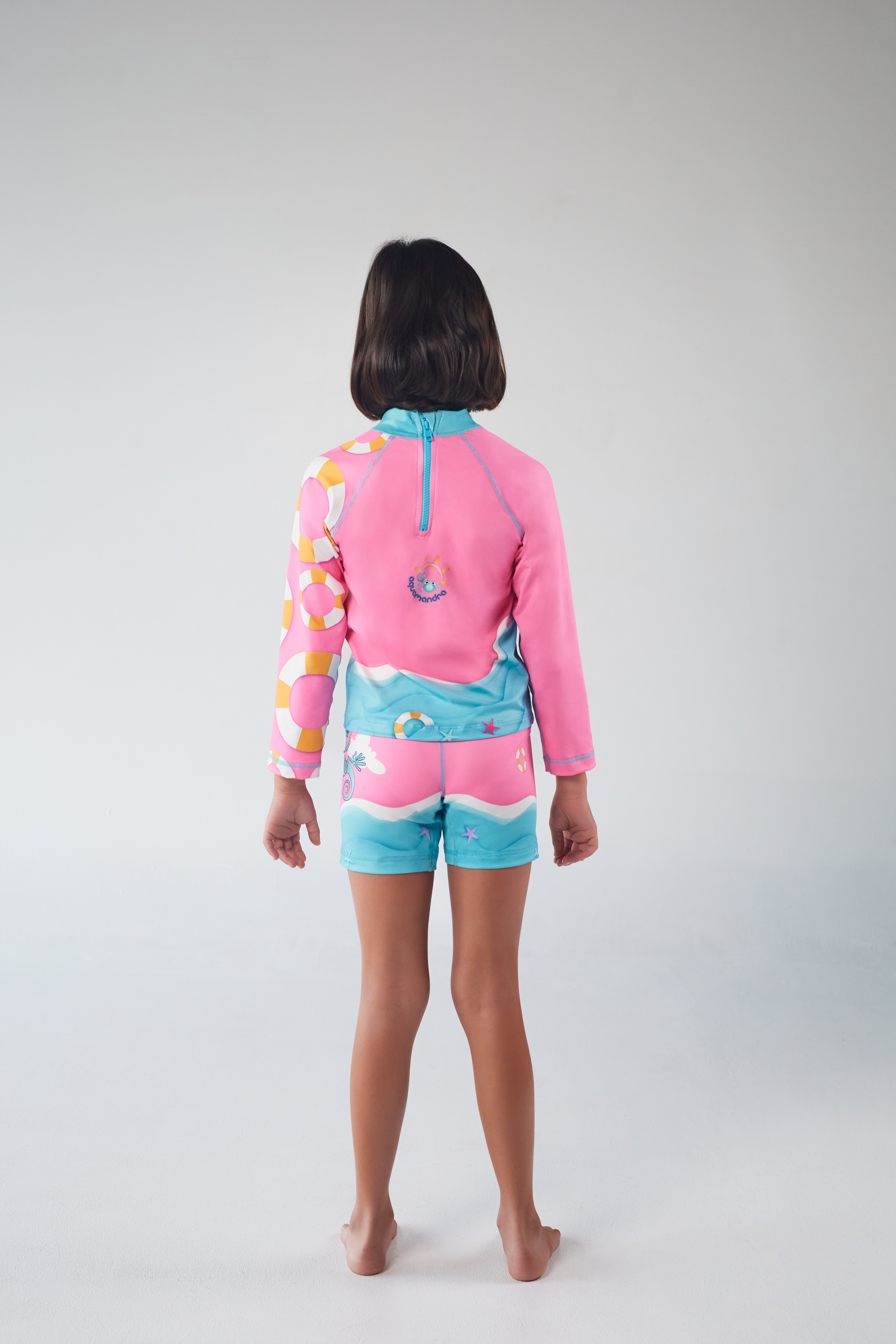 Set Rash Guard Niña Surfista – Rosado/Aguamarina