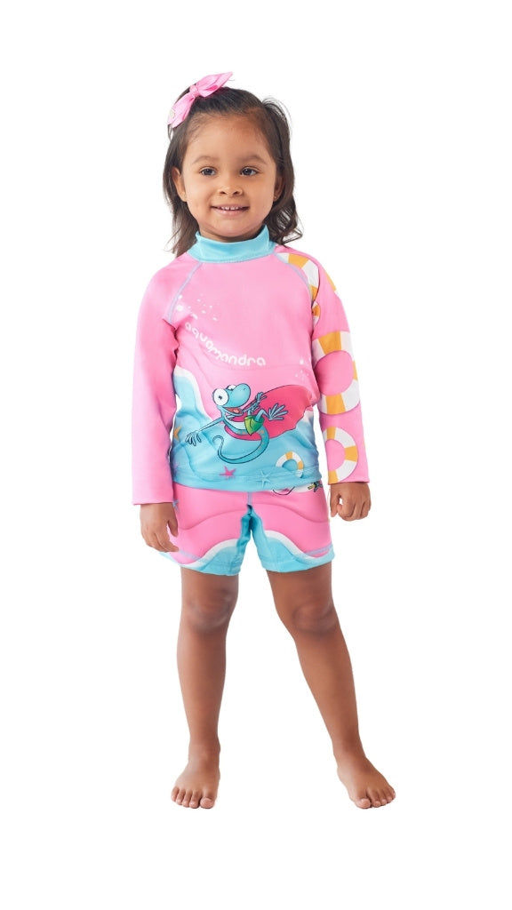 Set Rash Guard Niña Surfista – Rosado/Aguamarina