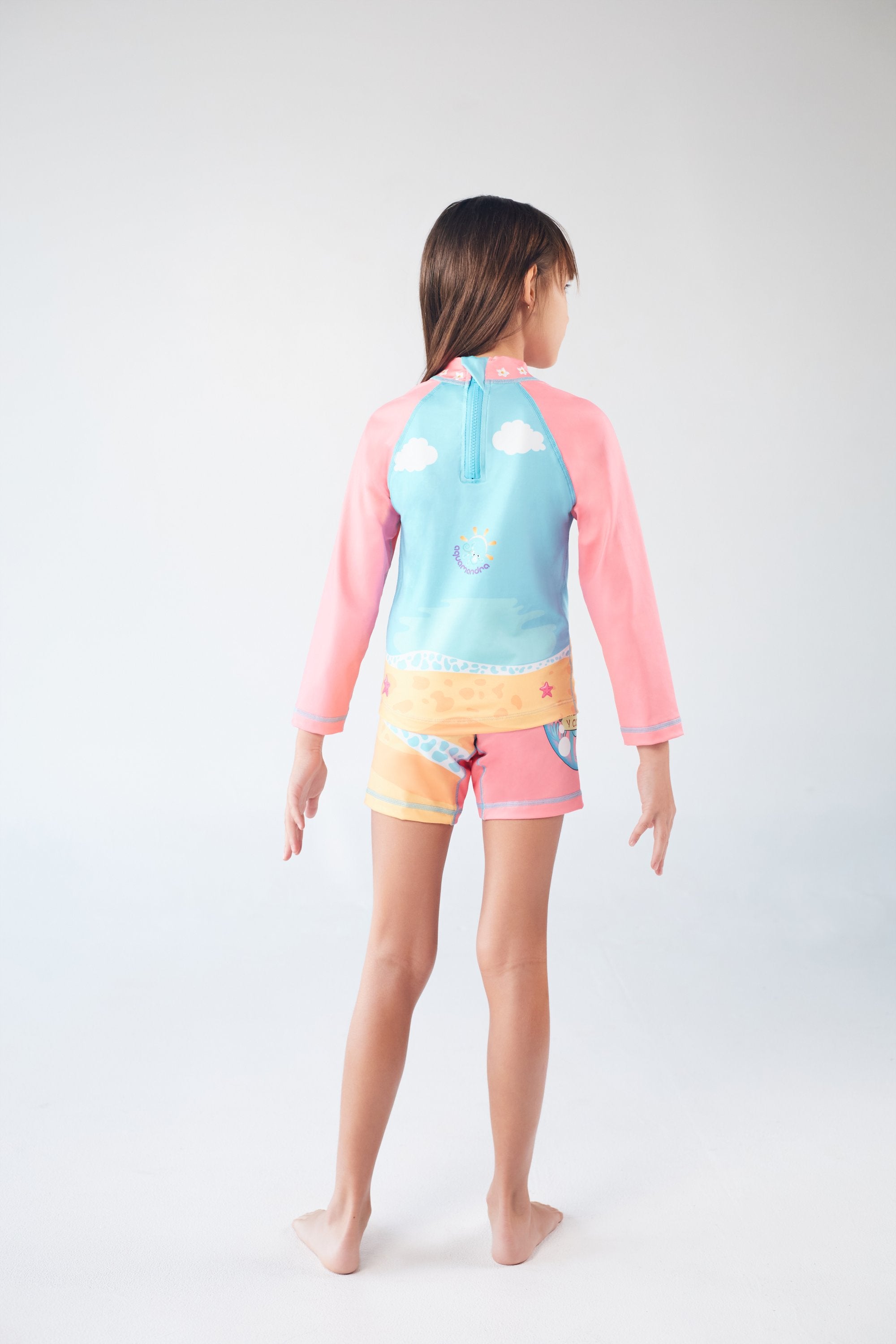 Set Rash Guard Niña Castillo de Arena – Palo de Rosa/Azul Cielo