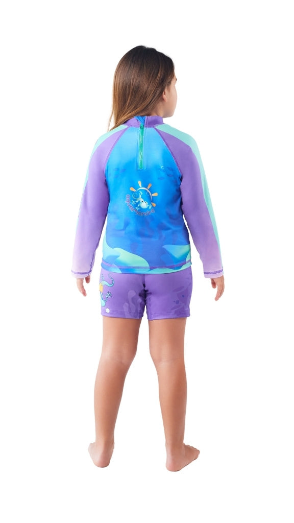 Set Rash Guard Niña Caballito de Mar – Morado/Turquesa