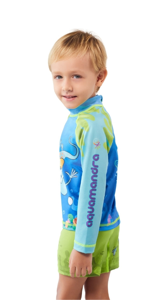 Set Rash Guard Niño Buceando – Verde/Azul