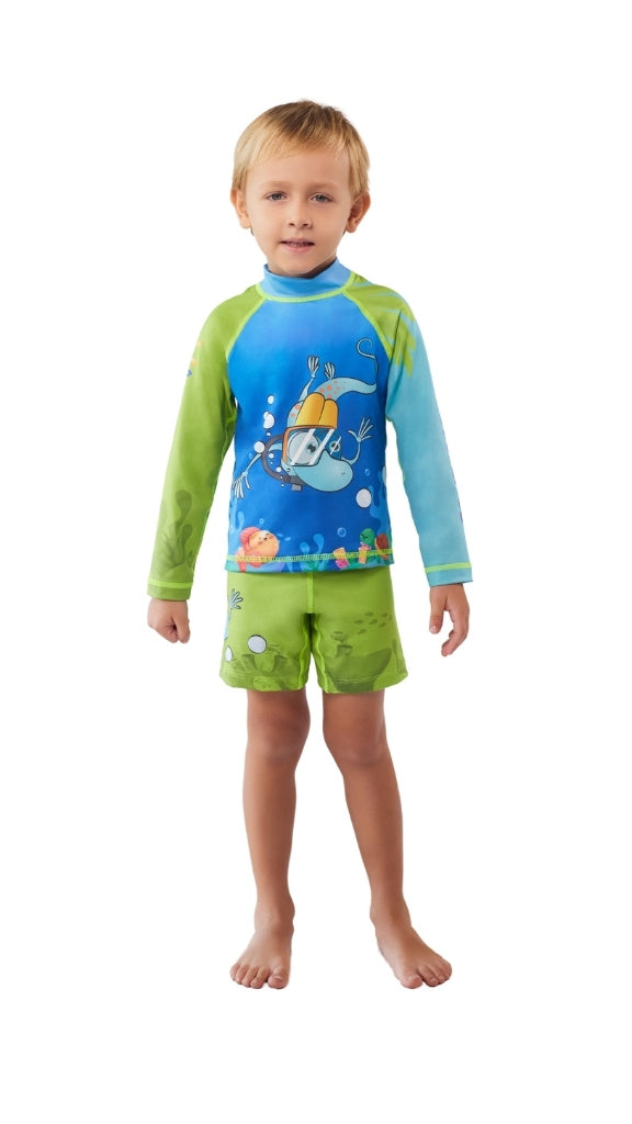 Set Rash Guard Niño Buceando – Verde/Azul