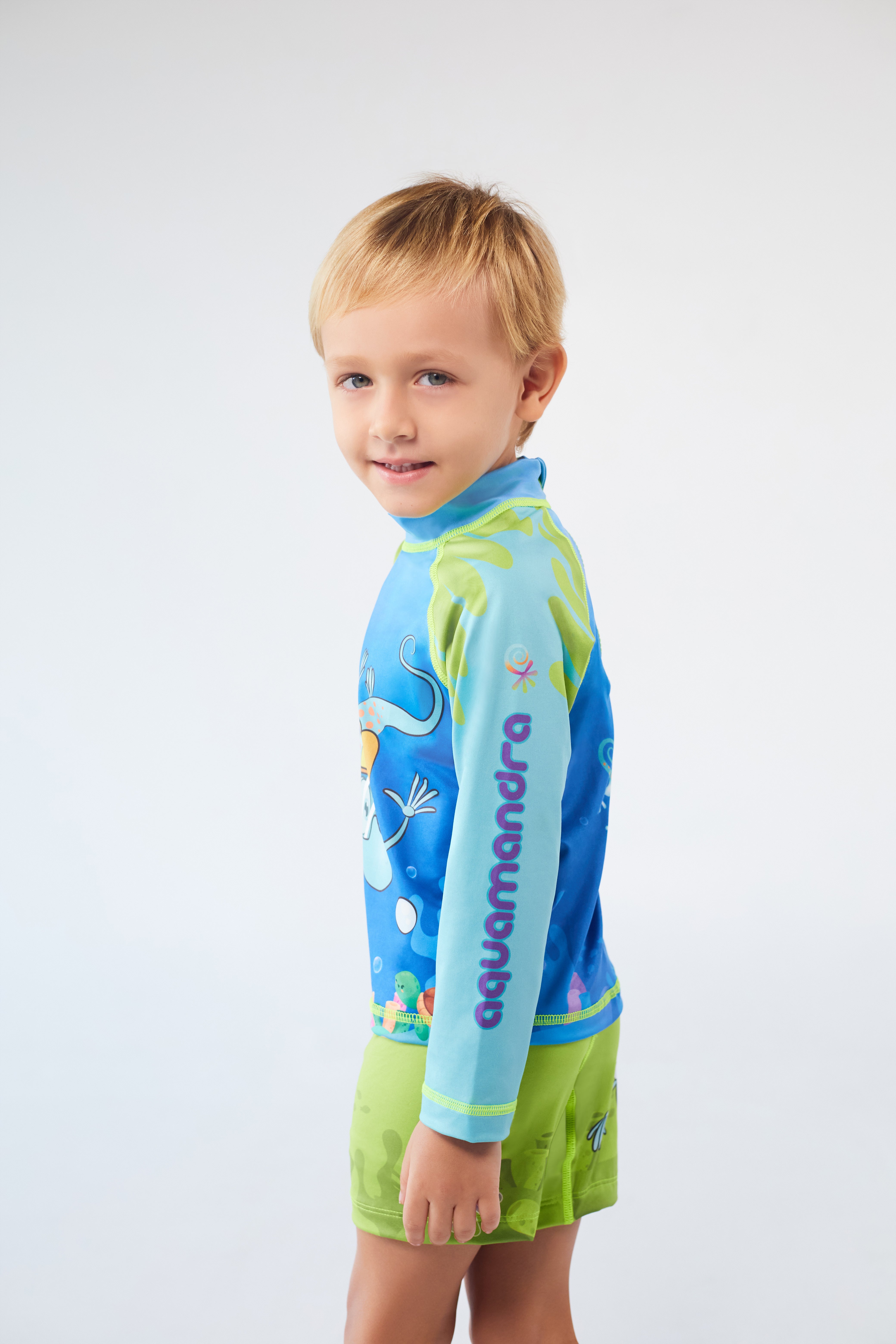 Set Rash Guard Niño Buceando – Verde/Azul