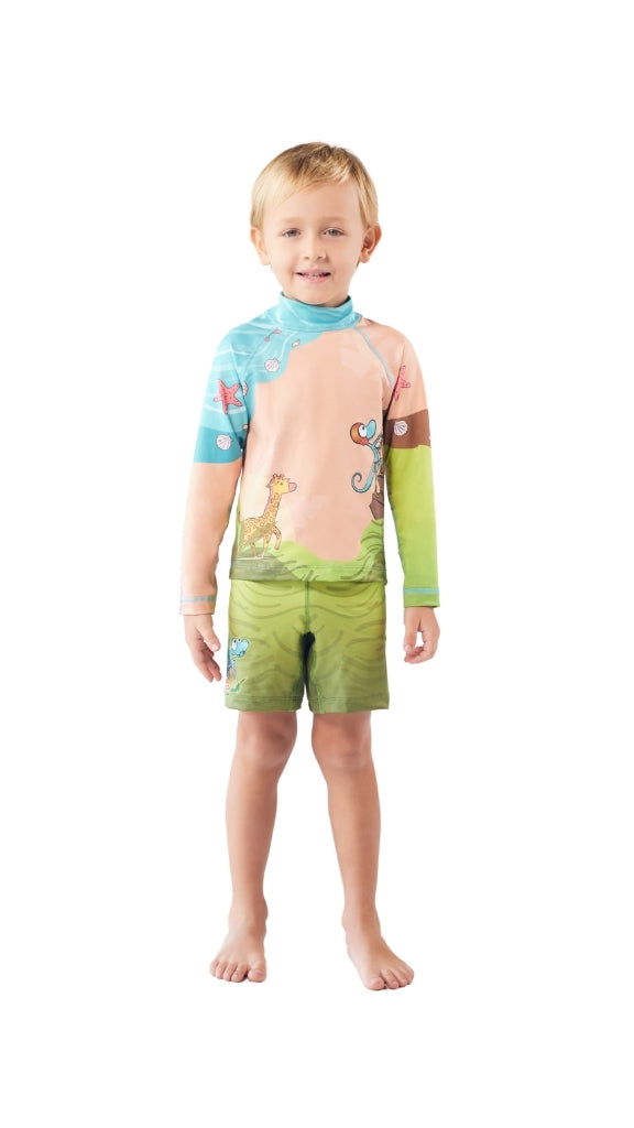 Set Rash Guard Niño Escalador – Verde/Arena