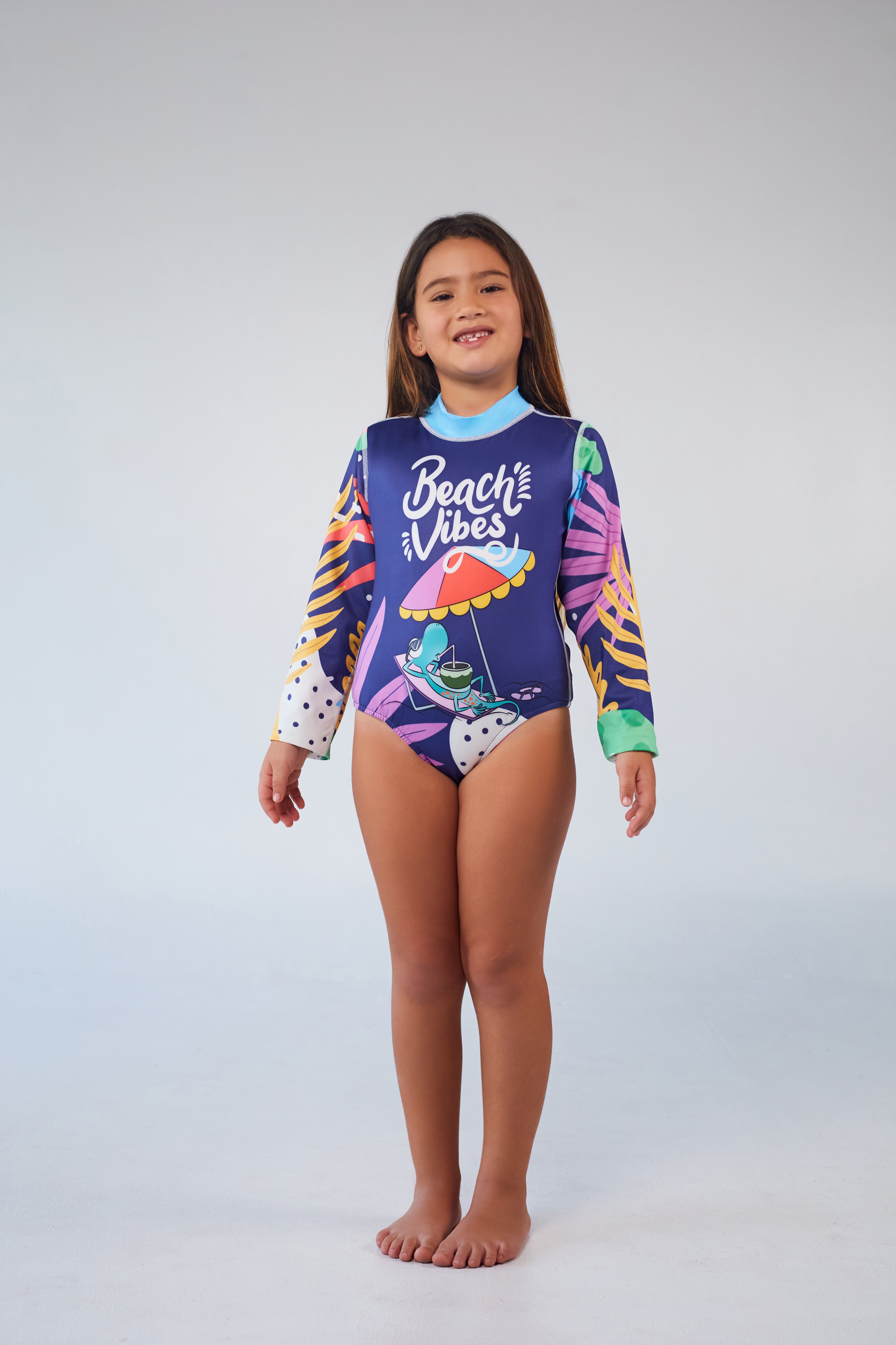 Traje de Baño Enterizo Niña Sombrilla – Morado/Turquesa