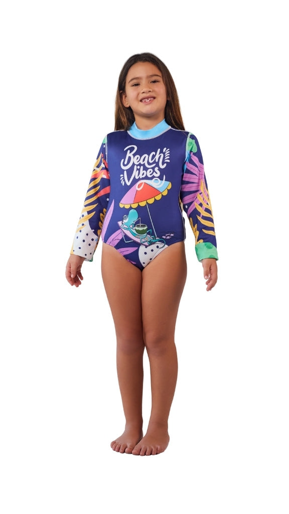 Traje de Baño Enterizo Niña Sombrilla – Morado/Turquesa