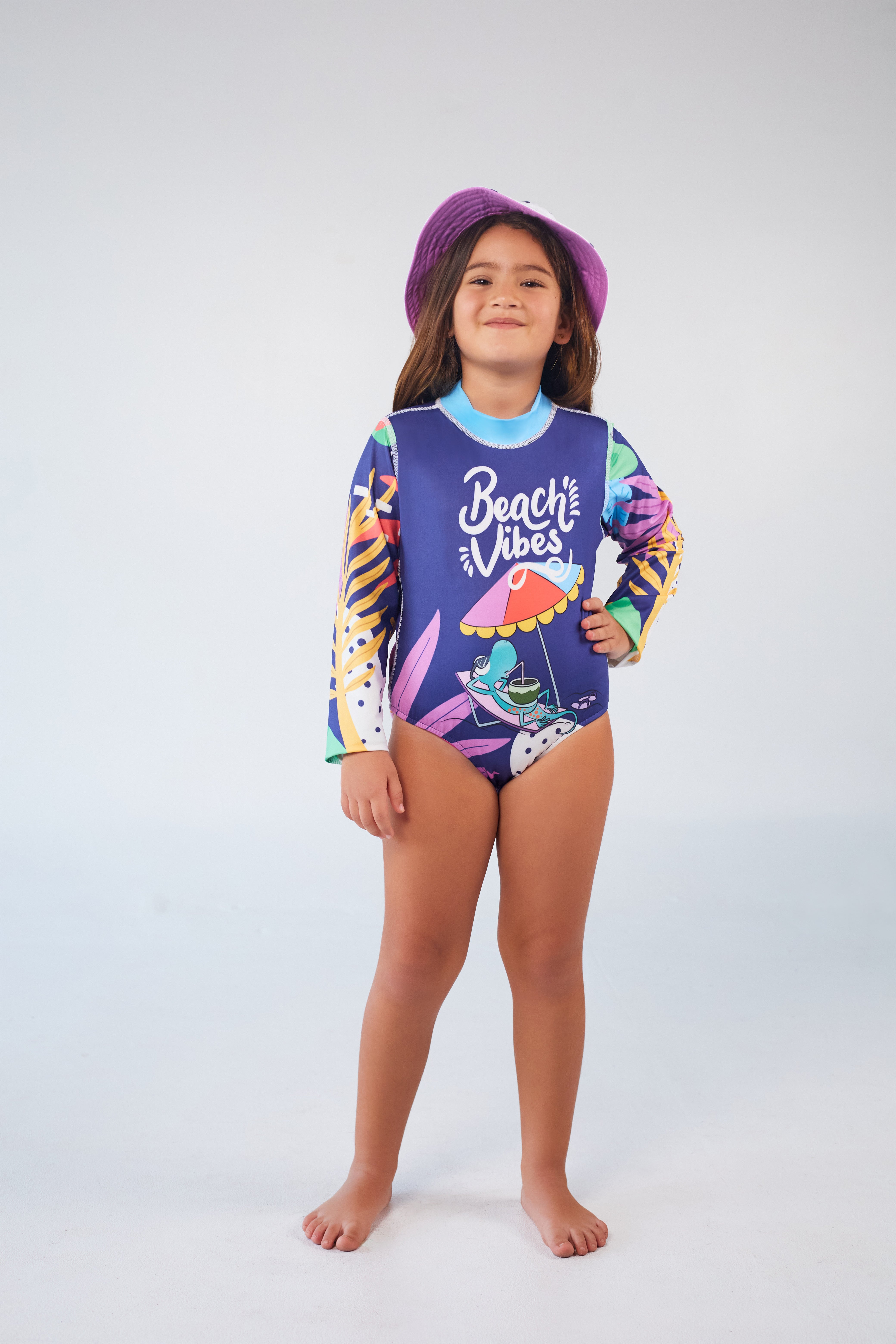 Traje de Baño Enterizo Niña Sombrilla – Morado/Turquesa