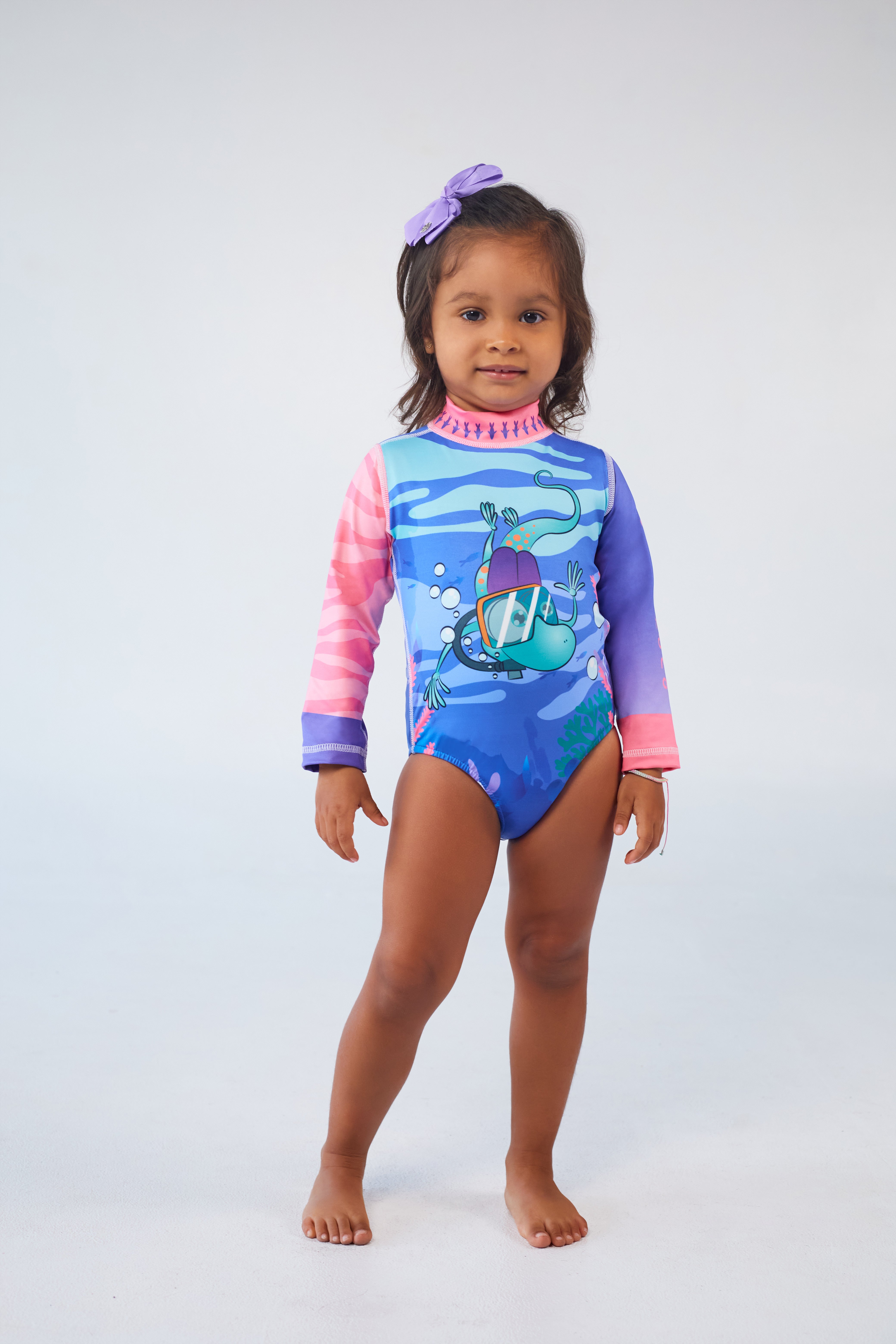 Traje de Baño Enterizo Niña Buceando – Lila/Rosa
