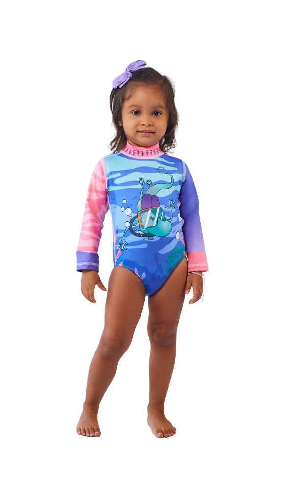 Traje de Baño Enterizo Niña Buceando – Lila/Rosa