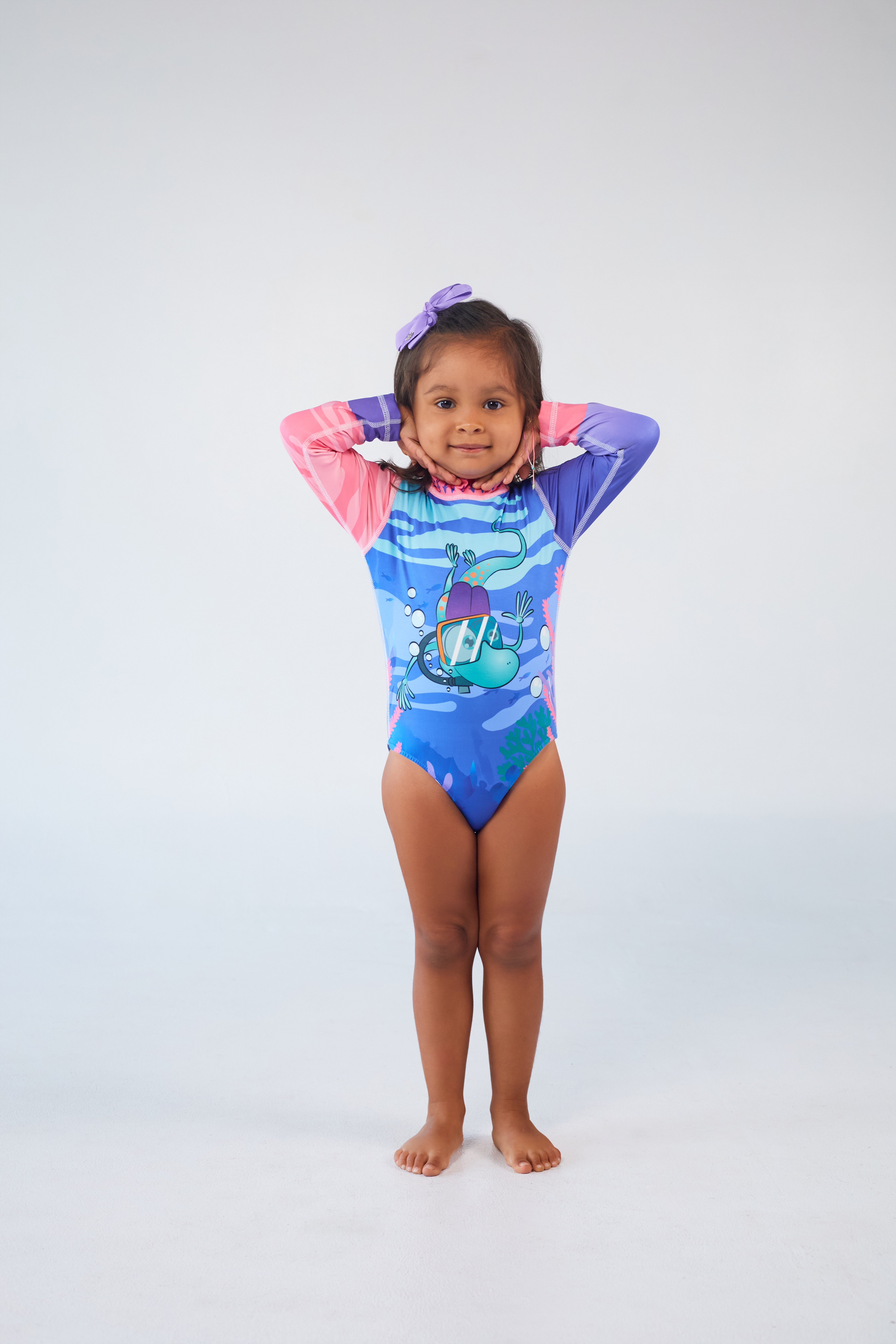 Traje de Baño Enterizo Niña Buceando – Lila/Rosa