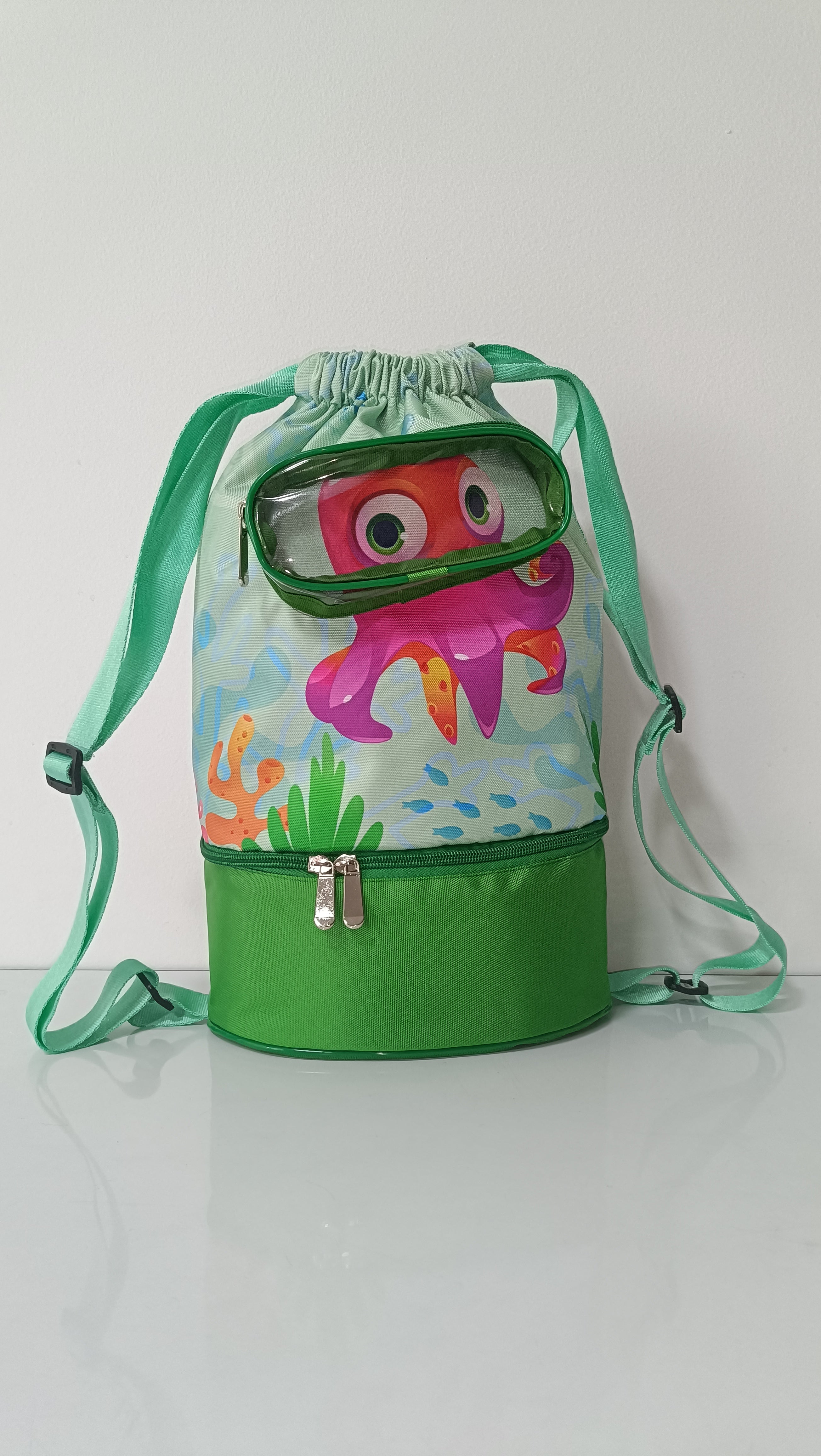 Morral Playero Infantil Impermeable 3 Secciones Verde
