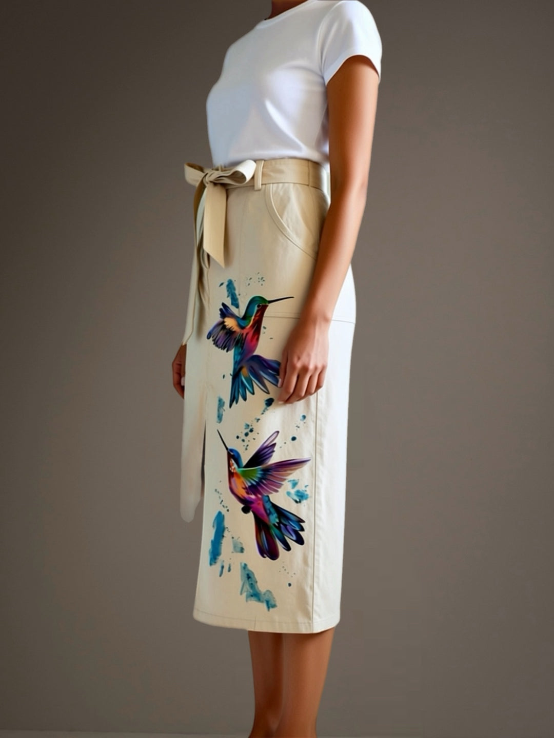 Falda Irregular ESTAMPADO A MANO Triple Colibrí