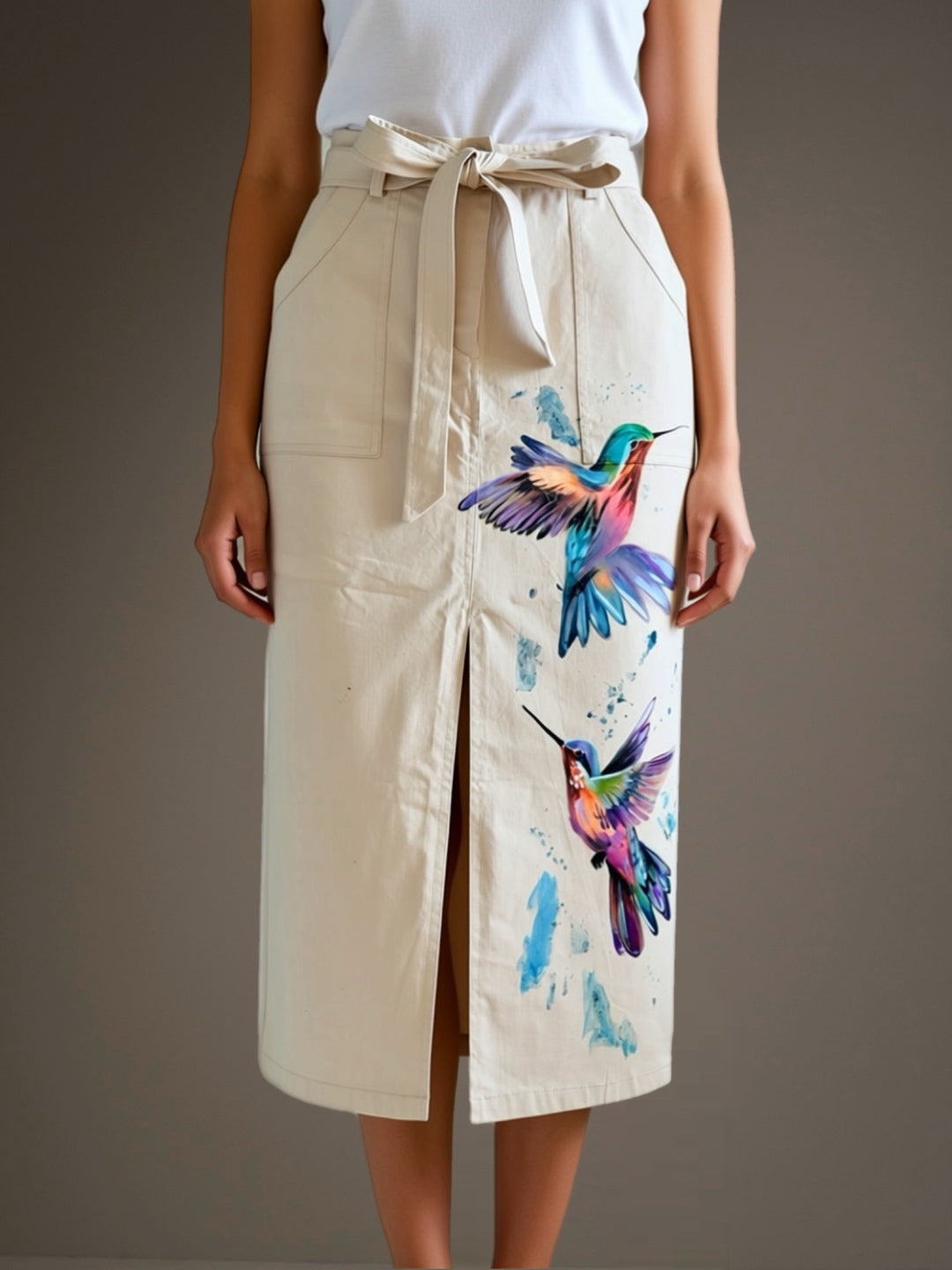 Falda Irregular ESTAMPADO A MANO Doble Colibrí