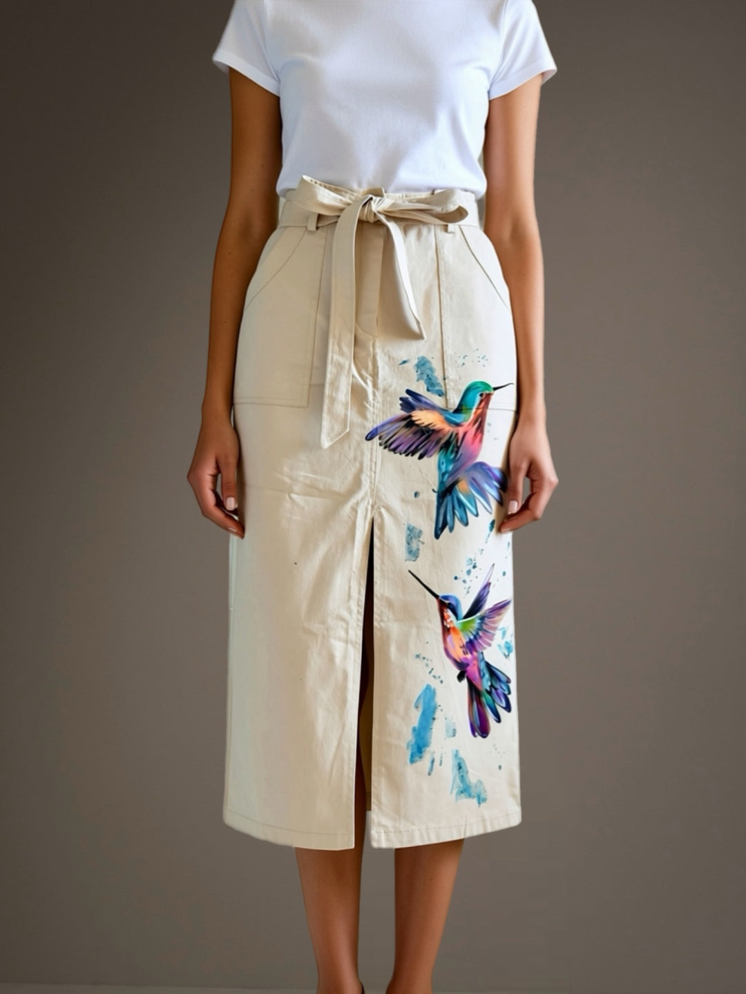 Falda Irregular ESTAMPADO A MANO Triple Colibrí