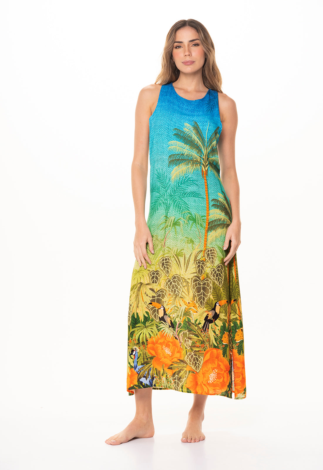 Vestido con diseño Largo, tela viscosa fresca y suave, de tucanes de color Multicolor elaborado en - de la marca GAROTAS