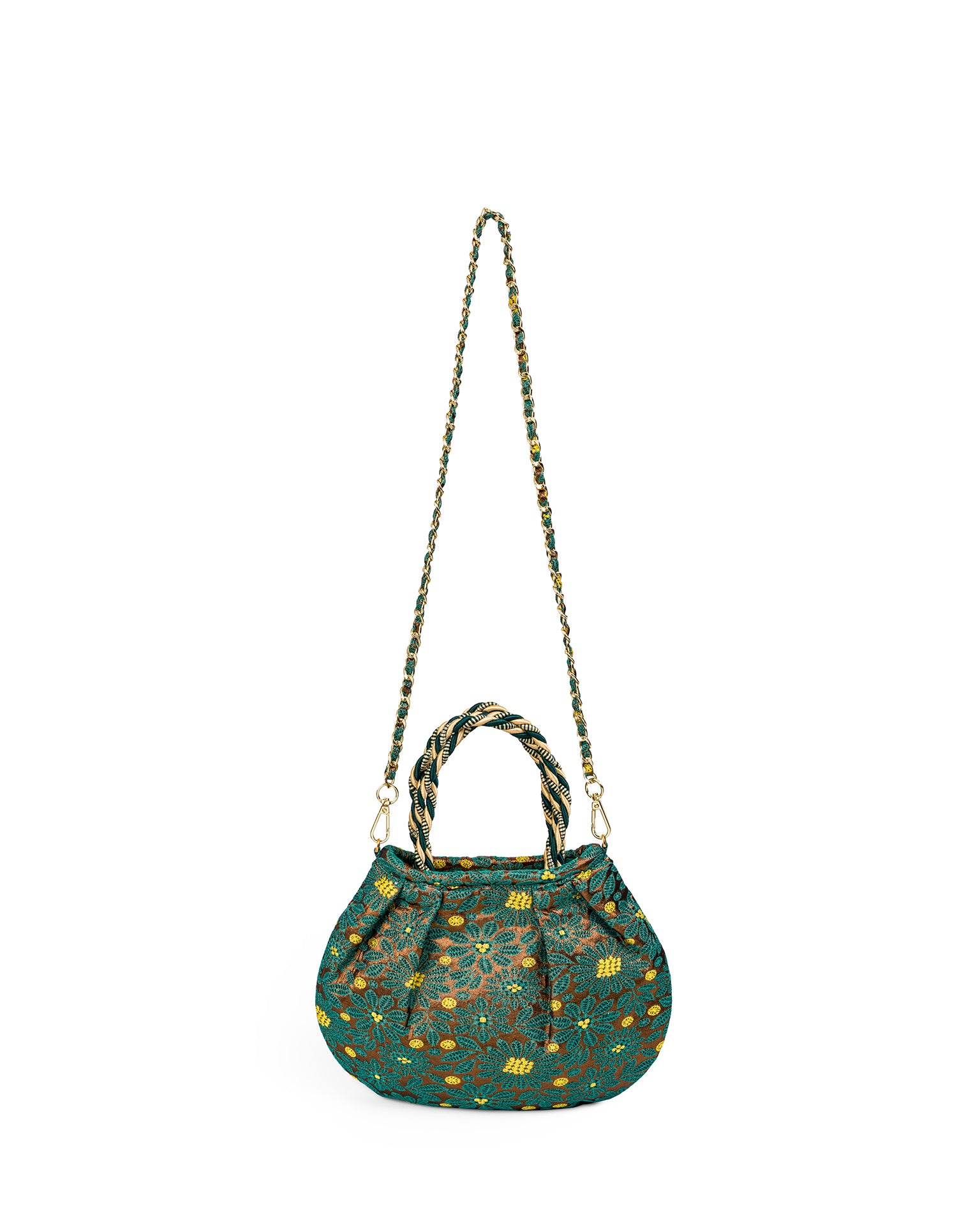 Bolso en brocados Italianos con acabado - de color Verde y amarillo elaborado en Textil brocado con seda de la marca LOLILU