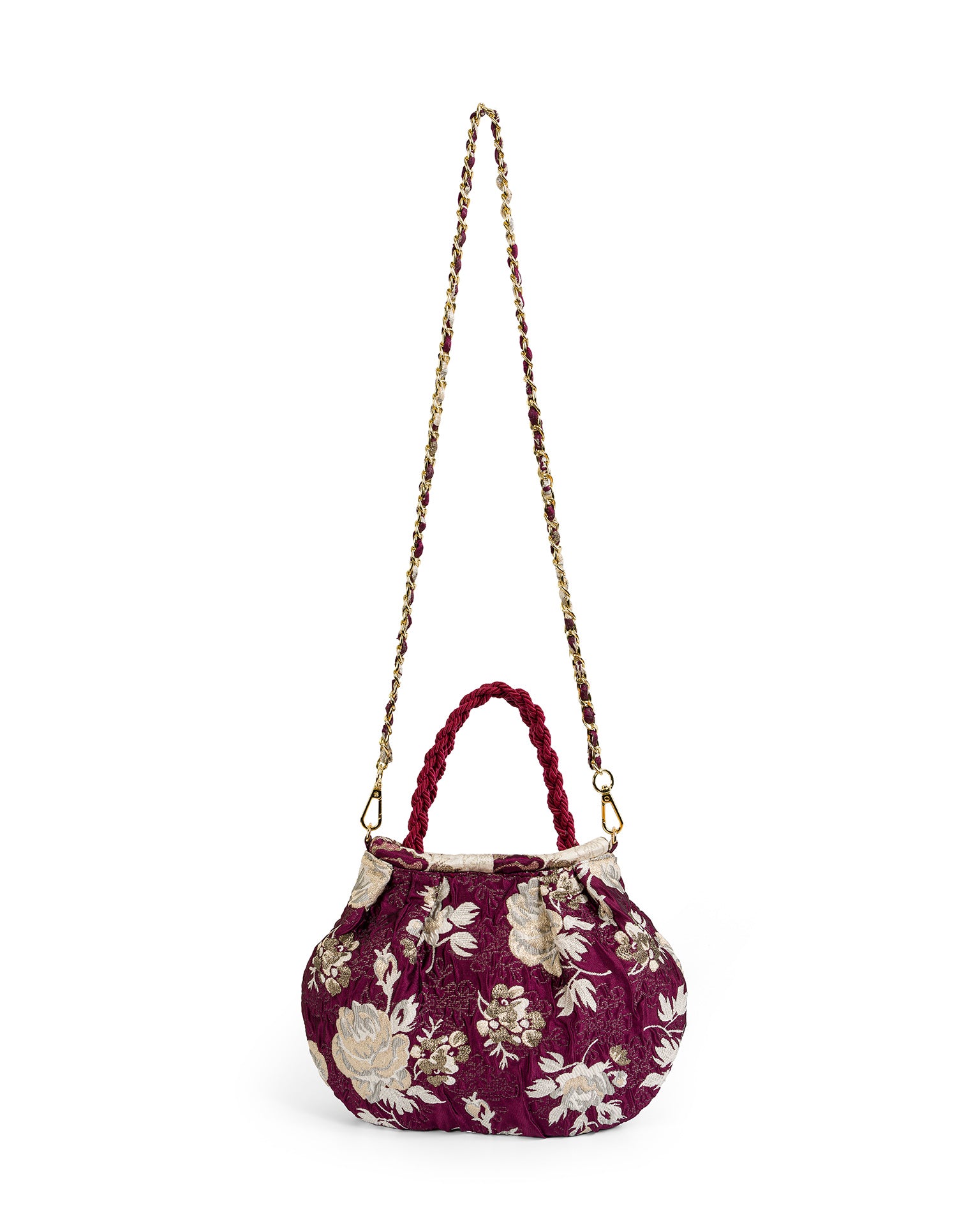 Bolso en Brocados Italianos con acabado - de color Vinotinto y Beige elaborado en Textil Brocado con Seda de la marca LOLILU