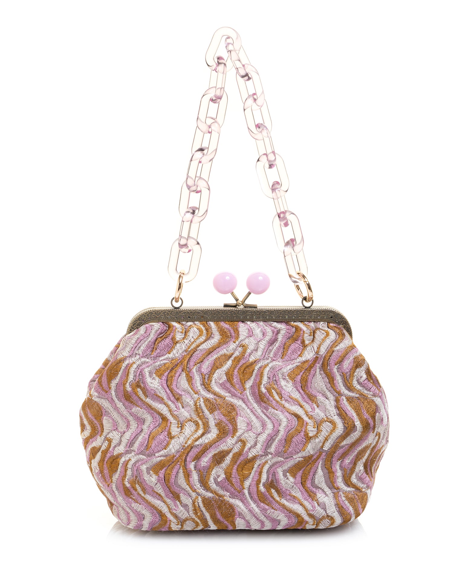 Bolso con Marco elaborado en Textil brocado, acrílico y metal de la marca LOLILU