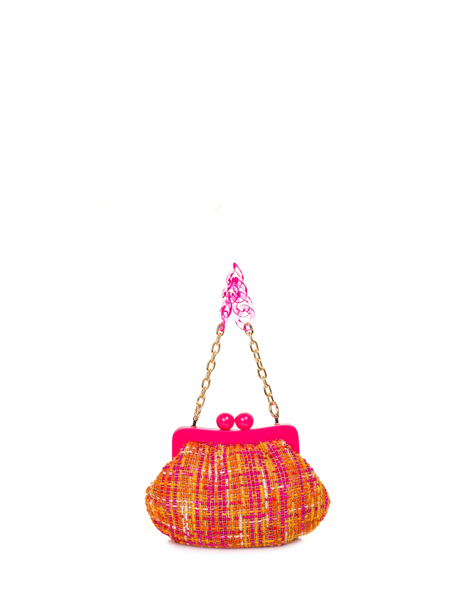 Bolso con Marco con acabado - de color Fucsia, naranja y amarillo elaborado en Textil y acrílico de la marca LOLILU