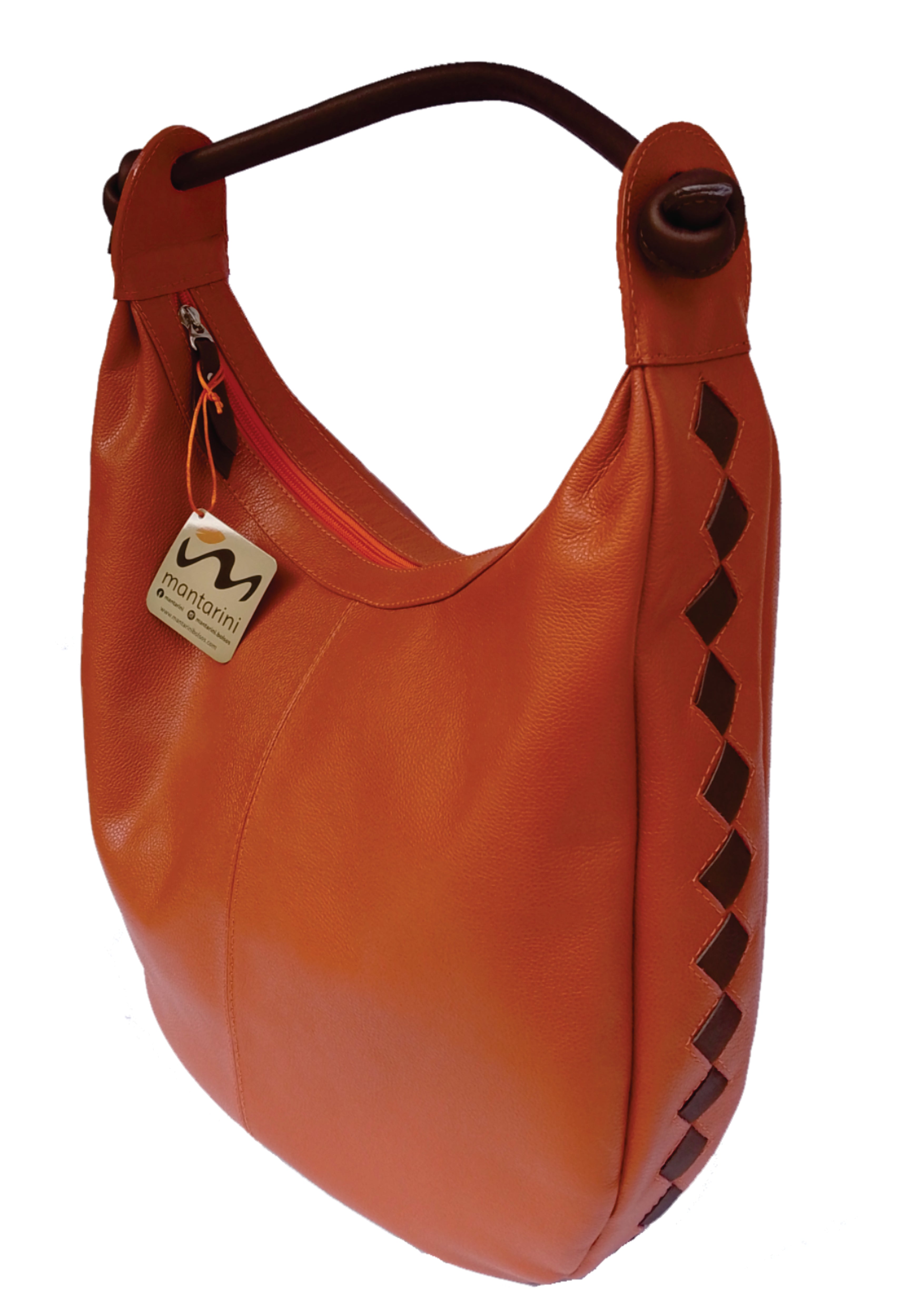 Bolso con acabado Fabricado de color Naranja y café elaborado en Cuero de la marca MANTARINI